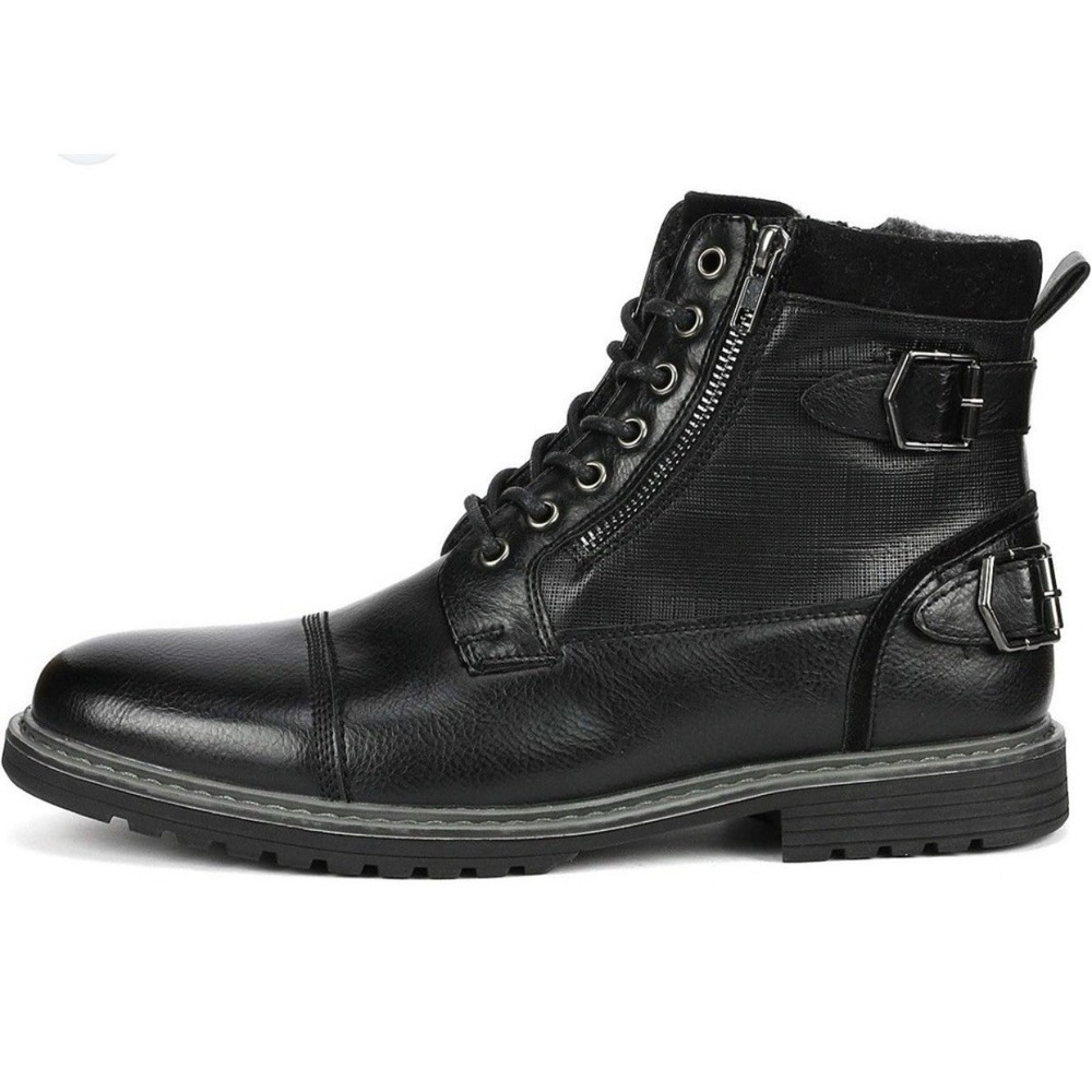 Bruno Marc Philly-10 Black Motorcycle Combat Ankle Boots Buckle Zip Men's 10